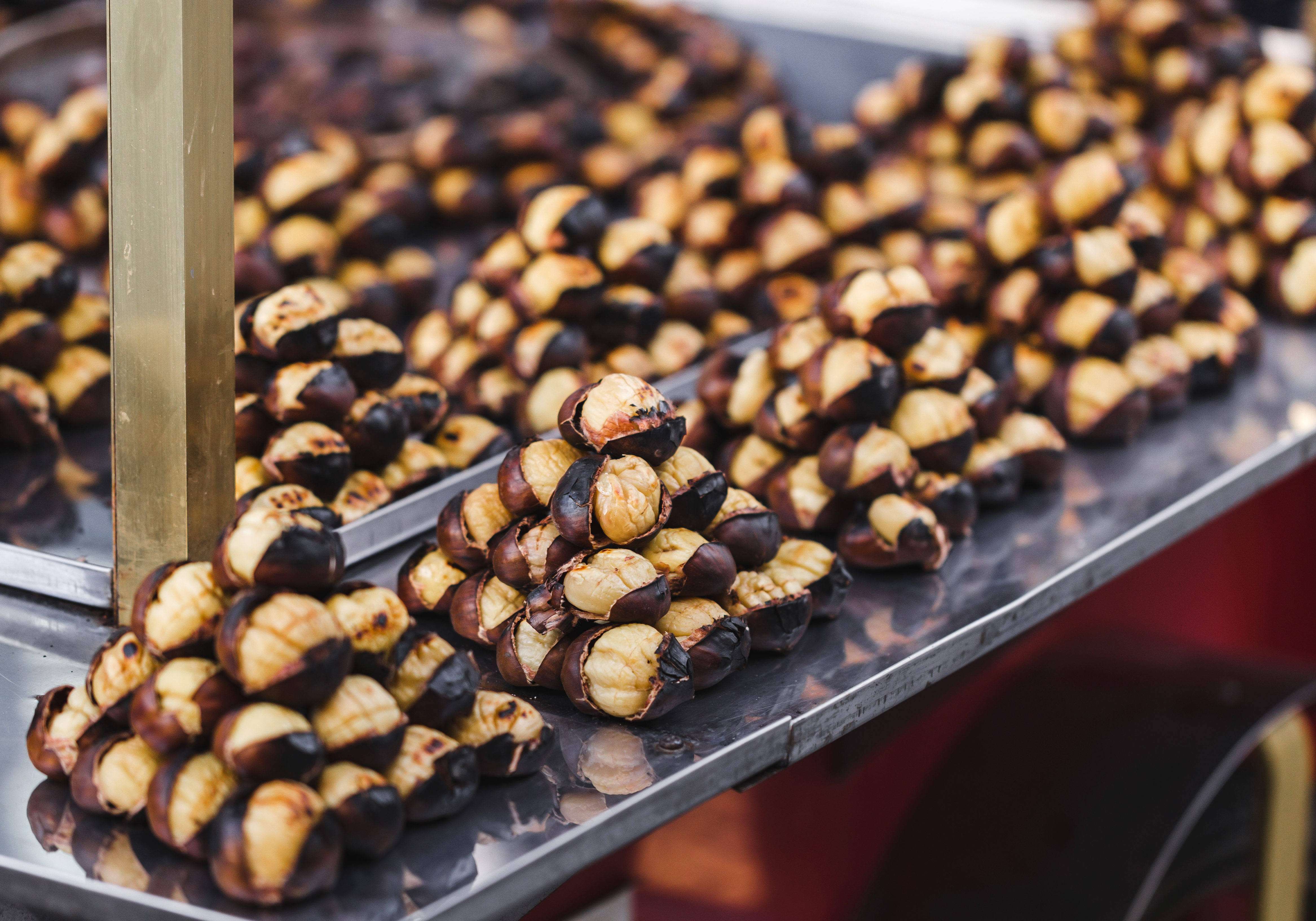 Roasted chestnuts, cooking outdoors. Street food in Istanbul